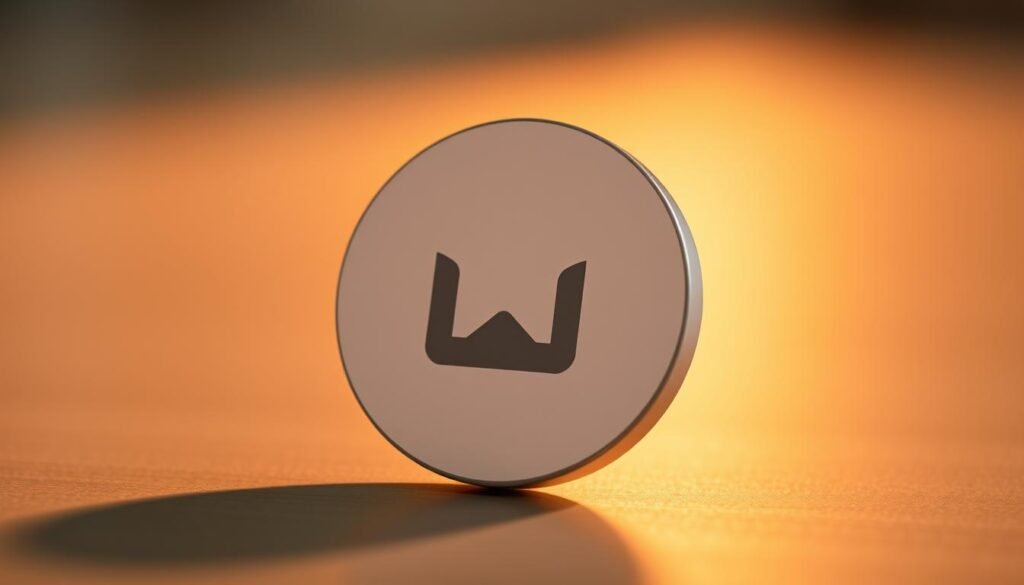 A highly detailed, photorealistic image of a circular app icon or "ikon bundar" viewed from a slightly elevated angle, bathed in soft, warm lighting that casts gentle shadows. The icon has a clean, minimalist design with a simple geometric shape or abstract pattern, rendered in a muted color palette that evokes a sense of sophistication and modernity. The background is subtly blurred, placing the icon as the central focus, showcasing its elegant and compact form. The overall composition conveys a sense of balance, simplicity, and the essence of a "stock Android Pixel" aesthetic.